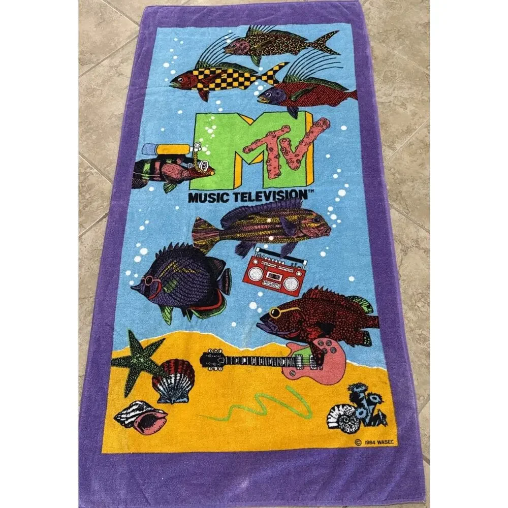 Very Rare 1984 MTV Beach Towel 32 x 67